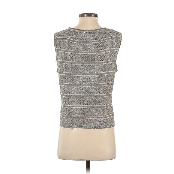 St. John Sport Brown Metallic Striped Sleeveless Crochet Sweater Vest Small - Picture 2 of 3